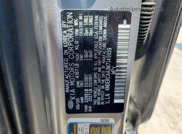 KNDERCAA3M7149939 2021 KIA SELTOS Серебряный Вид наклейки с VIN-кодом