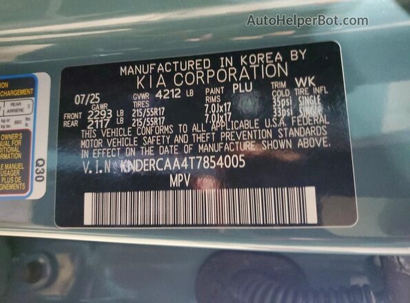 KNDERCAA4T7854005 2026 KIA SELTOS Blue Vista de la etiqueta del VIN
