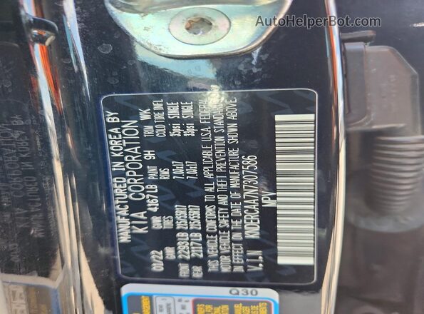 KNDERCAA7N7307586 2022 KIA SELTOS Black VIN sticker view