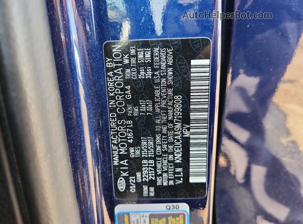 KNDEUCAA9M7199808 2021 KIA SELTOS Blue VIN sticker view