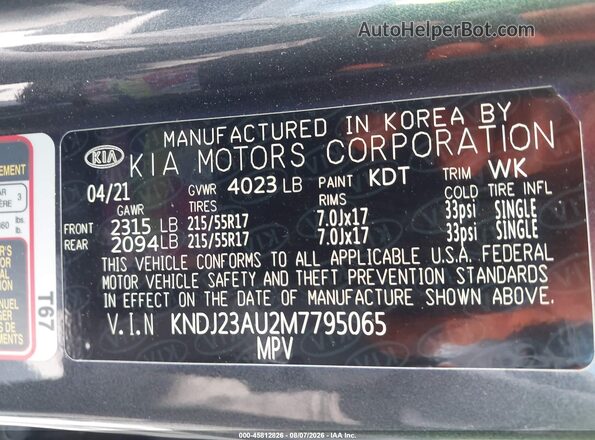 KNDJ23AU2M7795065 2021 KIA SOUL Gray Vista del compartimento del motor