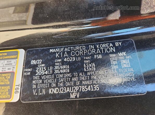 KNDJ23AU2P7854135 2023 KIA SOUL Black 360 interior view