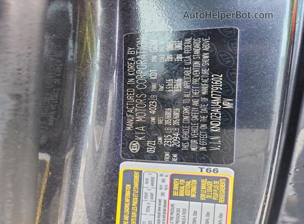 KNDJ23AU4M7791602 2021 KIA SOUL Gray VIN კოდის სტიკერის ხედი