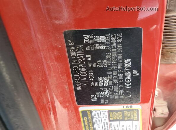 KNDJ23AU8P7198216 2023 KIA SOUL Red VIN կոդի պիտակի տեսք