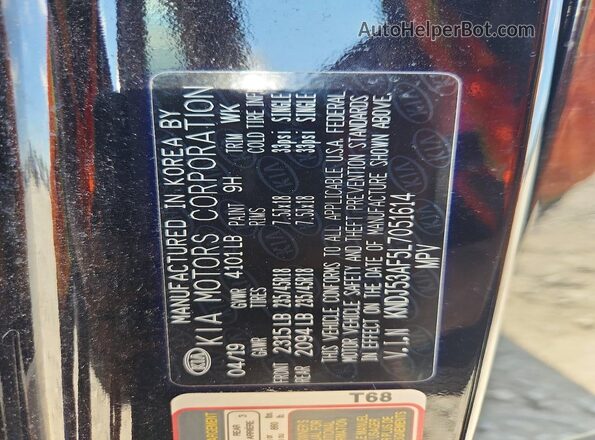 KNDJ53AF5L7051614 2020 KIA SOUL Black VIN sticker view
