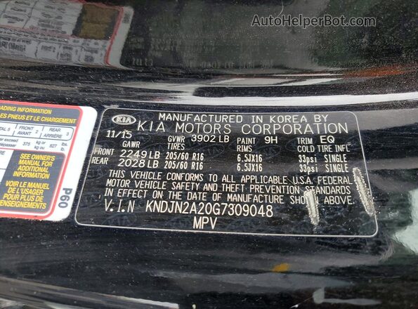 KNDJN2A20G7309048 2016 KIA SOUL Черный Вид наклейки с VIN-кодом