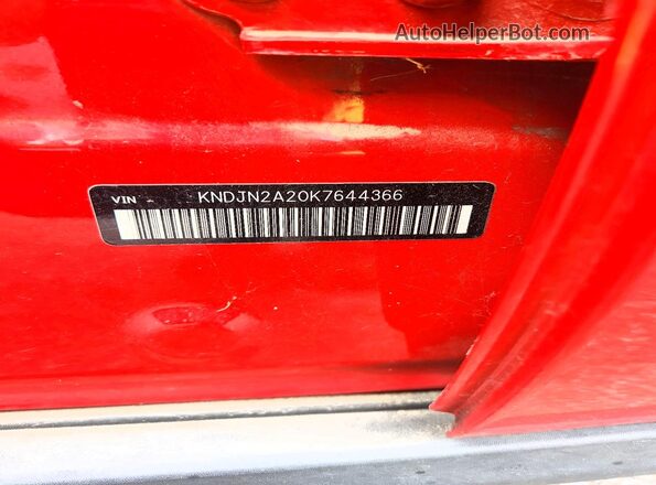 KNDJN2A20K7644366 2019 KIA SOUL Red VIN կոդի պիտակի տեսք