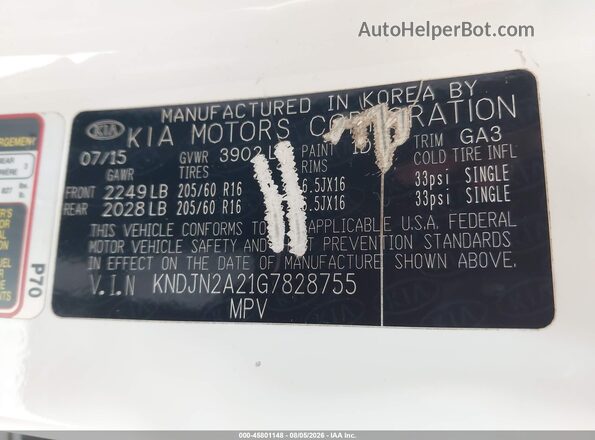 KNDJN2A21G7828755 2016 KIA SOUL White Widok komory silnika