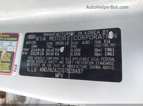 KNDJN2A22G7828487 2016 KIA SOUL Silver Вид підкапотного простору