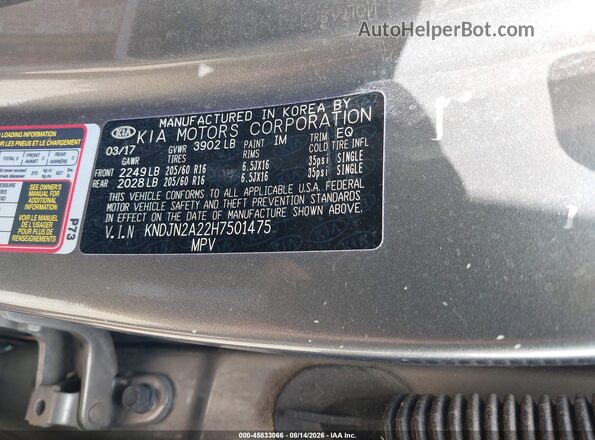 KNDJN2A22H7501475 2017 KIA SOUL Gray Widok komory silnika