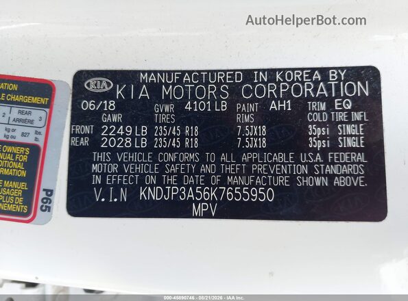 KNDJP3A56K7655950 2019 KIA SOUL White Widok komory silnika