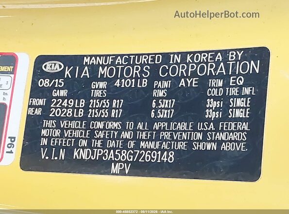 KNDJP3A58G7269148 2016 KIA SOUL Yellow Շարժիչի բաժամունքի տեսք