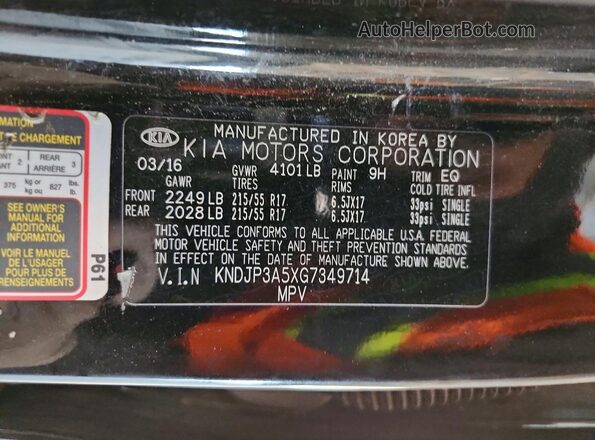 KNDJP3A5XG7349714 2016 KIA SOUL Black Vista del compartimento del motor