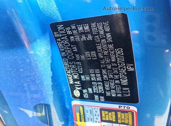 KNDJP3AE2G7017265 2016 KIA SOUL Blue Vista del compartimento del motor
