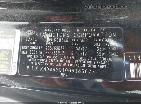 KNDMA5C10G6186677 2016 KIA SEDONA Black Engine compartment view