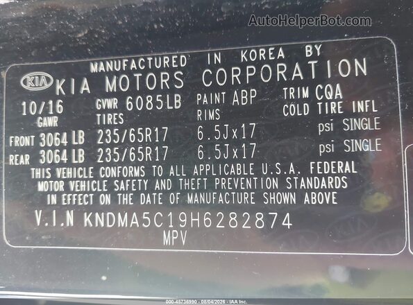 KNDMA5C19H6282874 2017 KIA SEDONA Black Widok komory silnika