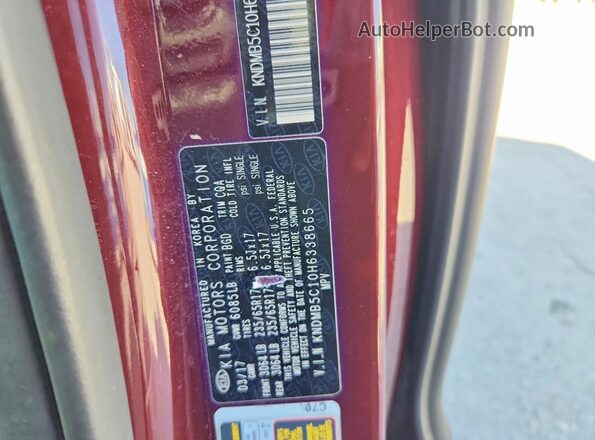 KNDMB5C10H6338665 2017 KIA SEDONA Maroon VIN sticker view