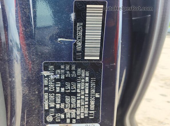 KNDMB5C11G6129711 2016 KIA SEDONA Black VIN կոդի պիտակի տեսք