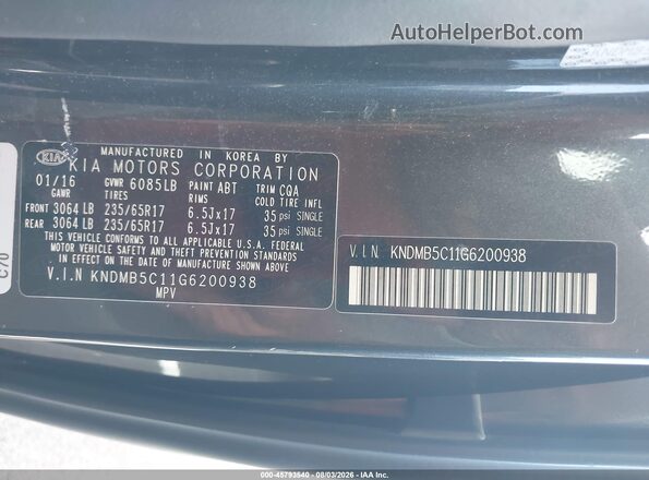 KNDMB5C11G6200938 2016 KIA SEDONA Gray Engine compartment view