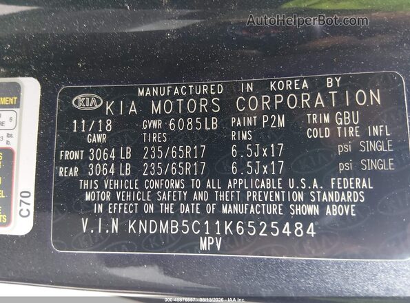 KNDMB5C11K6525484 2019 KIA SEDONA Gray Widok komory silnika