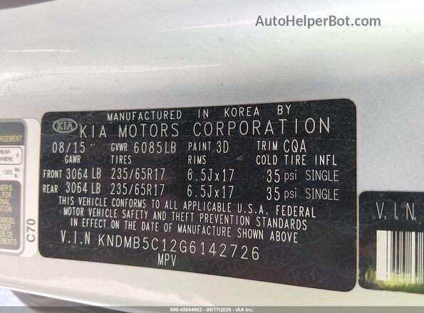 KNDMB5C12G6142726 2016 KIA SEDONA Silver Engine compartment view