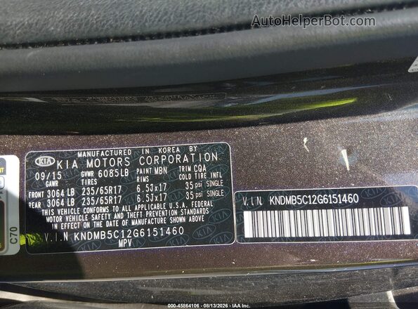 KNDMB5C12G6151460 2016 KIA SEDONA Gray Engine compartment view