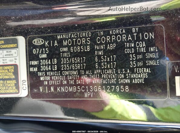 KNDMB5C13G6127958 2016 KIA SEDONA Black ძრავის განყოფილების ხედი