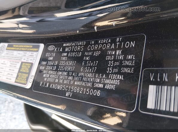 KNDMB5C15G6215006 2016 KIA SEDONA Black Вид підкапотного простору