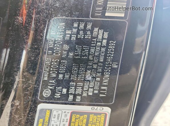 KNDMB5C15H6225892 2017 KIA SEDONA Black VIN sticker view