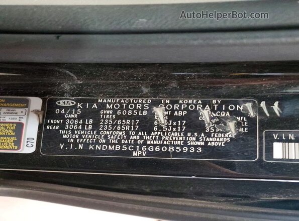 KNDMB5C16G6085933 2016 KIA SEDONA Black VIN sticker view