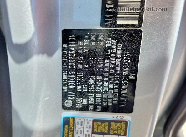 KNDMB5C16M6672757 2021 KIA SEDONA Gray Вид наклейки з VIN-кодом