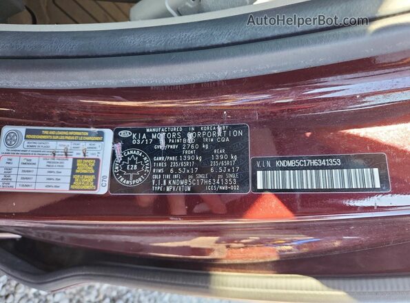 KNDMB5C17H6341353 2017 KIA SEDONA Burgundy VIN sticker view