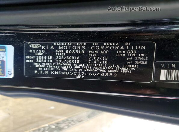 KNDMB5C17L6646859 2020 KIA SEDONA Black Widok naklejki z numerem VIN