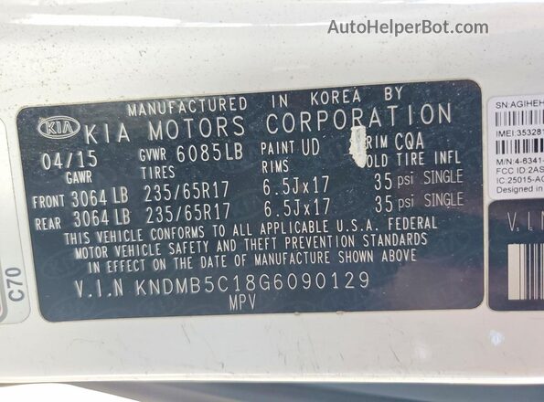 KNDMB5C18G6090129 2016 KIA SEDONA White სალონის 360-გრადუსიანი ხედი