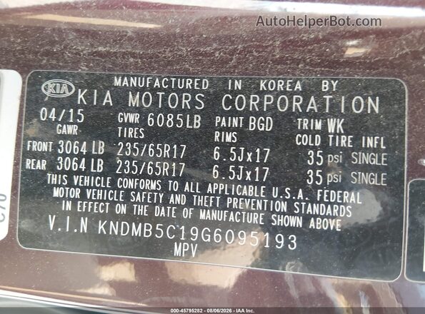 KNDMB5C19G6095193 2016 KIA SEDONA Red Widok komory silnika