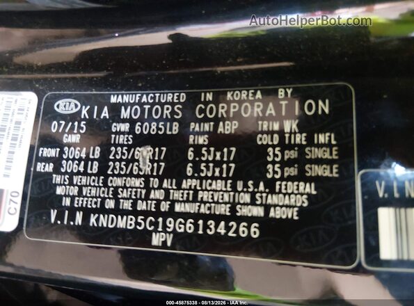 KNDMB5C19G6134266 2016 KIA SEDONA Black ძრავის განყოფილების ხედი