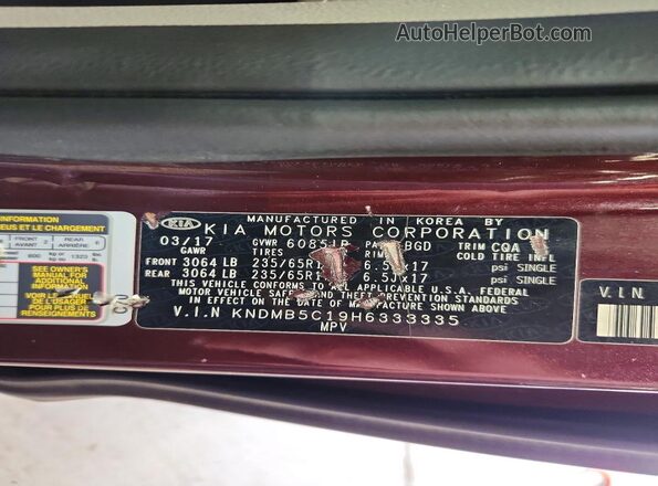 KNDMB5C19H6333335 2017 KIA SEDONA Maroon 