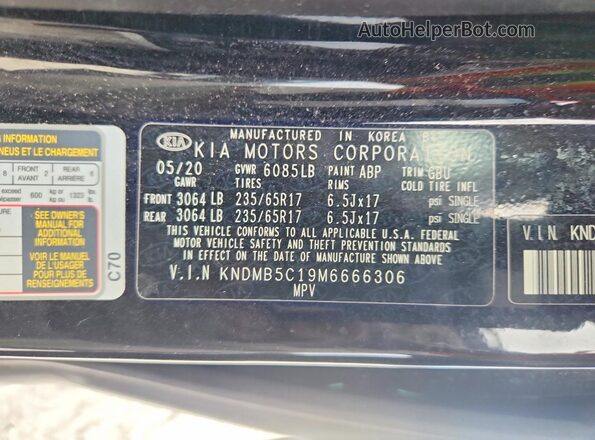KNDMB5C19M6666306 2021 KIA SEDONA Black Vista de la etiqueta del VIN