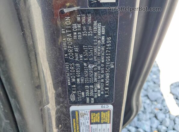 KNDMB5C1XG6171696 2016 KIA SEDONA Gray VIN կոդի պիտակի տեսք