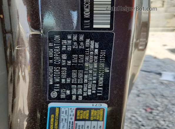 KNDMC5C11G6137501 2016 KIA SEDONA Brown Вид наклейки з VIN-кодом