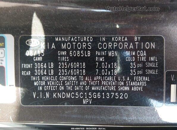 KNDMC5C15G6137520 2016 KIA SEDONA Brown Vista del compartimento del motor