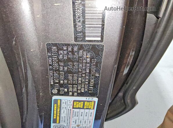 KNDMC5C18G6207432 2016 KIA SEDONA Charcoal Widok naklejki z numerem VIN