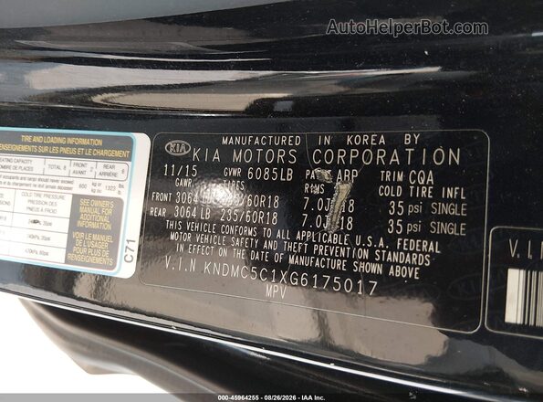 KNDMC5C1XG6175017 2016 KIA SEDONA Black Widok komory silnika