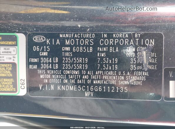 KNDME5C16G6112135 2016 KIA SEDONA Dark Blue Задняя правая четверть