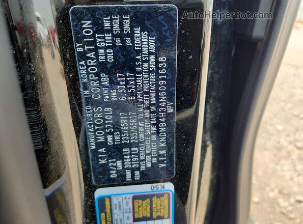 KNDNB4H34N6091638 2022 KIA CARNIVAL Black VIN კოდის სტიკერის ხედი