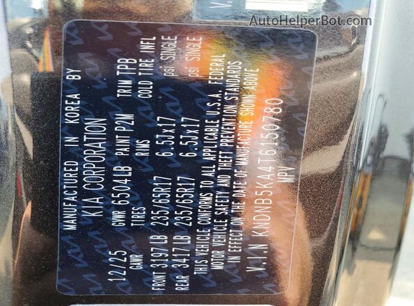 KNDNB5KA4T6150780 2026 KIA CARNIVAL Black Vista de la etiqueta del VIN