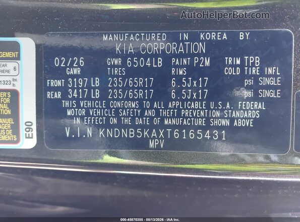 KNDNB5KAXT6165431 2026 KIA CARNIVAL MPV HYBRID Black Widok komory silnika