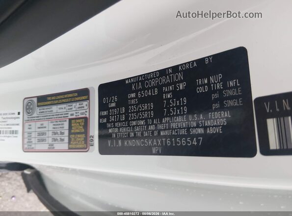 KNDNC5KAXT6156547 2026 KIA CARNIVAL MPV HYBRID White ძრავის განყოფილების ხედი