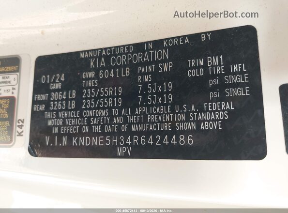 KNDNE5H34R6424486 2024 KIA CARNIVAL MPV Белый Вид подкапотного пространства