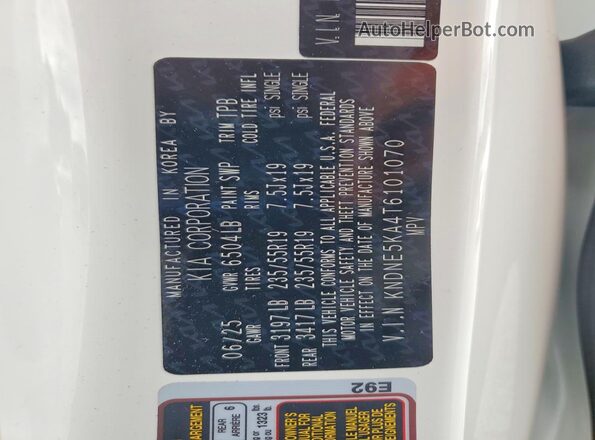 KNDNE5KA4T6101070 2026 KIA CARNIVAL Белый Панорамный вид салона 360°